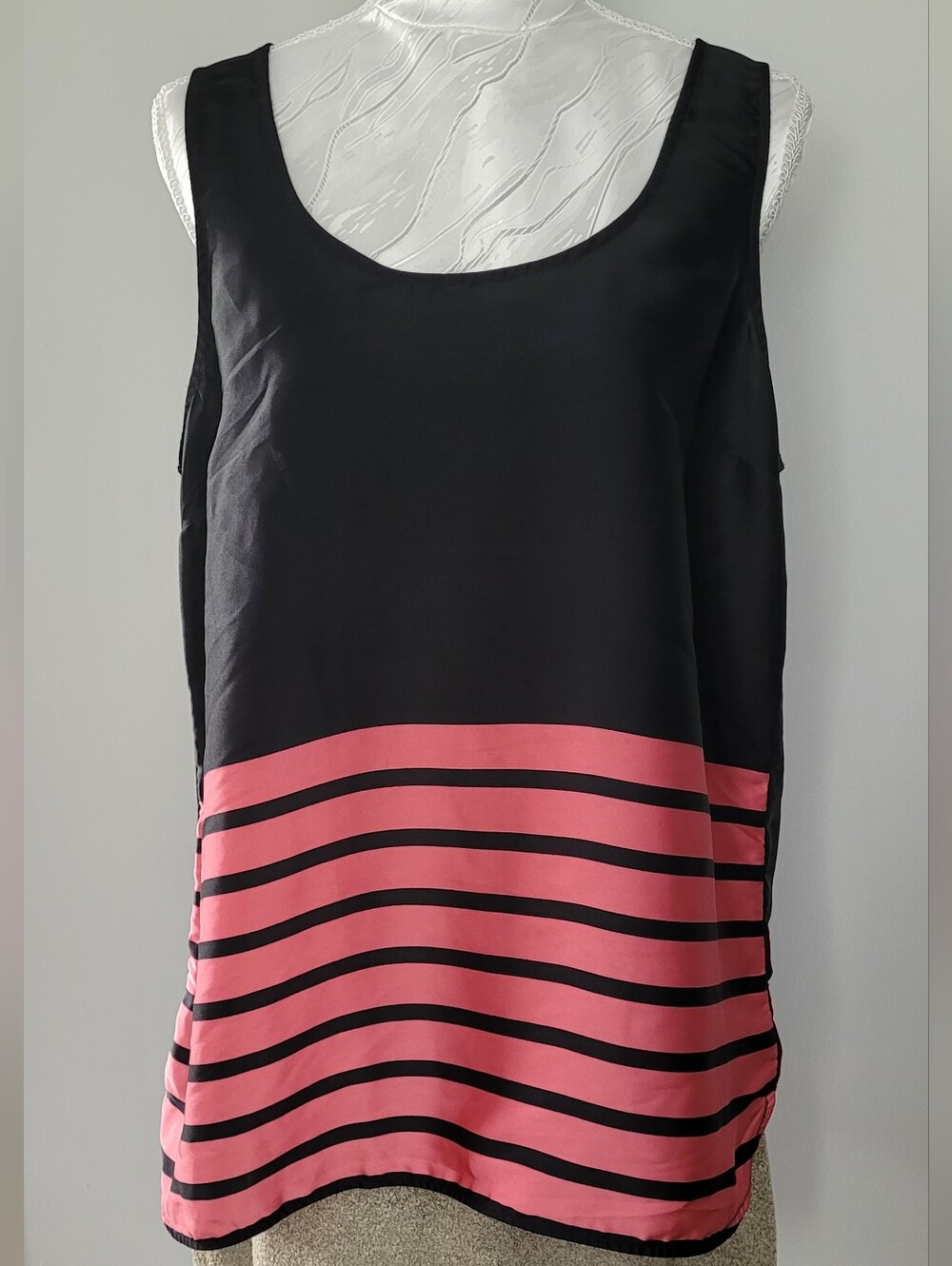 Michael Kors Black and Coral Striped Sleeveless Top